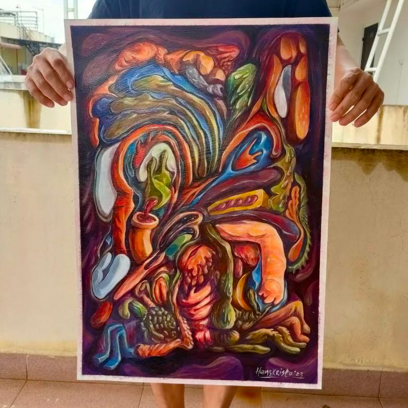 Acrylic Painting , Pop surrealism , Hans kristo's traditional art . neo abstract Expressionism and grotesque in canvas