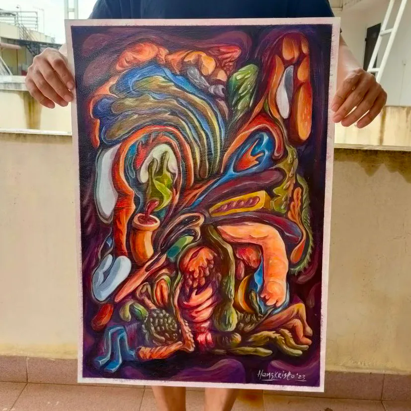 Acrylic Painting , Pop surrealism , Hans kristo's traditional art . neo abstract Expressionism and grotesque in canvas