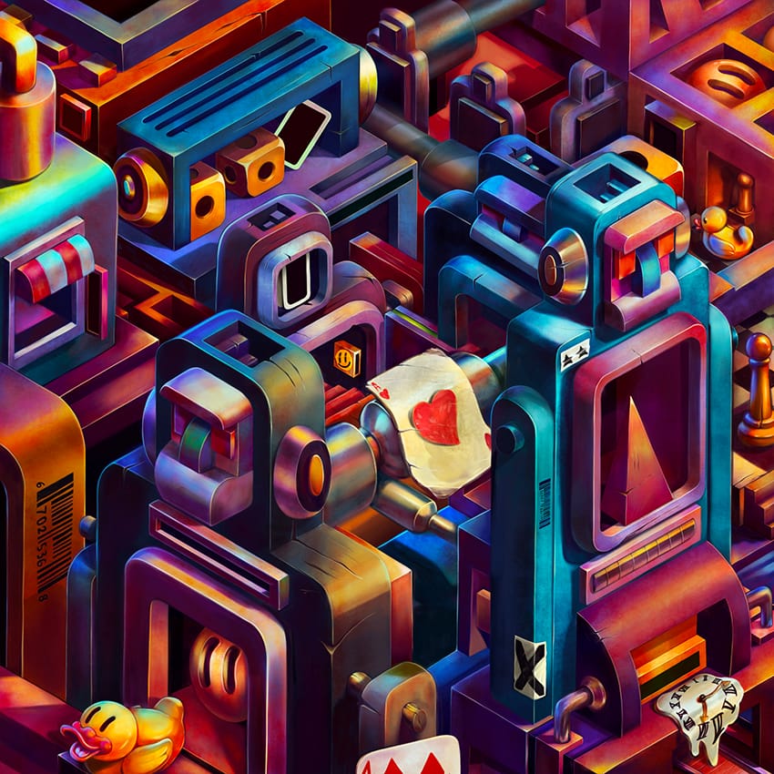 Surreal visual metaphor of intersubjectivity, where broken human forms dissolve into evolving terrains, representing intertwined perspectives and a shared horizon of meaning.