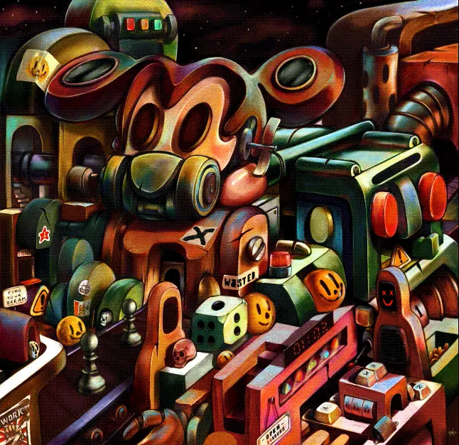 Hans Kristo | Pop Surrealism Artist | Indonesia Pop Surrealism | Lowbrow artist 1 Eternal Wanderers artwork by Hans Kristo, a Pop Surrealism painting depicting nomadic souls traveling through infinite worlds.