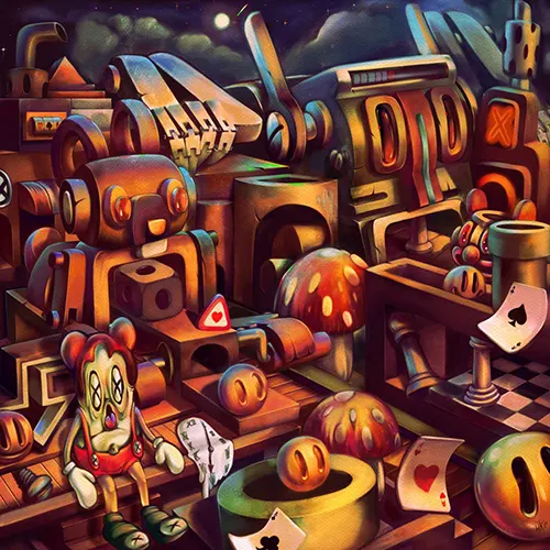 Surreal artwork depicting distorted figures entangled with shifting rules and fractured symbols, representing disruption and transformation in the game of life.