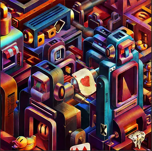 INTERSUBJECTIVE HORIZONS by Hans Kristo - Digital Pop surrealism art with old toys from Homo Ludens collection