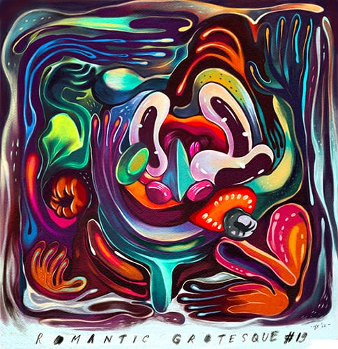 Romantic grotesque #18 , neo abstract - pop surrealism art , colorful cartoon eyes