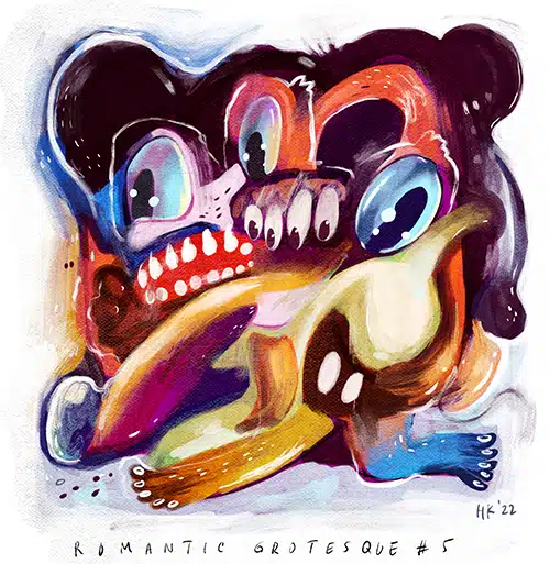 Digital artwork by Hans Kristo from the Romantic Grotesque collection, featuring distorted and unusual surreal forms combined with expressionist, abstract, and pop surrealism styles.