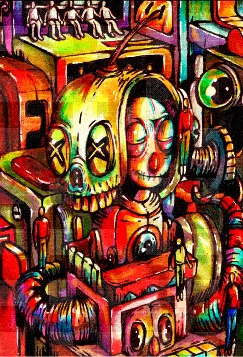 Surreal painting by Hans Kristo showing distorted, human-like figures emerging from abstract layers beneath the surface, symbolizing hidden emotions and subconscious thoughts. The composition blends muted tones with eerie warmth, evoking introspection and quiet unease.