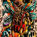 8 Captivating and Powerful Reasons Young Art Collectors Are Transforming the Art World — From Pop Surrealism to AI Art 14 A stylized illustration of Shadow Ember, a skeletal character with large ears and insect-like wings wearing red overalls, surrounded by vibrant orange flames and cyan accents.