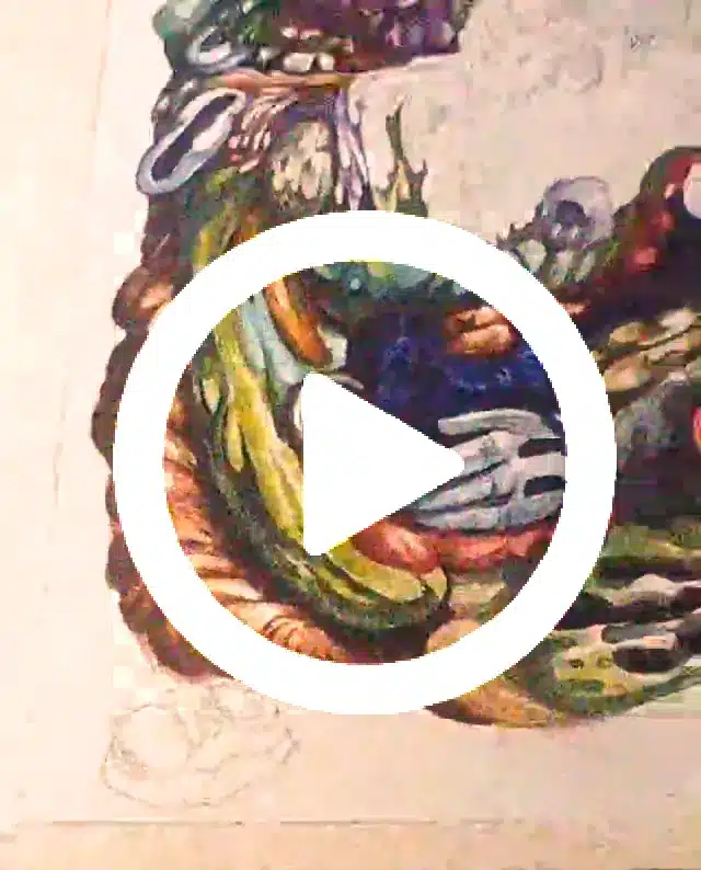 op Surrealism artist profile - Video process thumbnail showcasing intricate textures and the contemporary painting process.